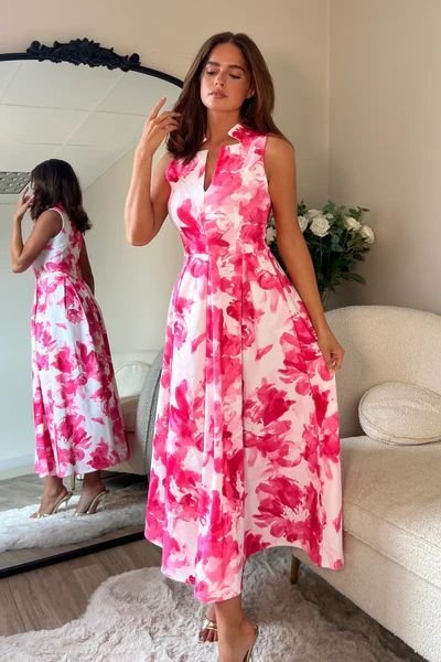 Floral Print Sleeveless Skater Dress