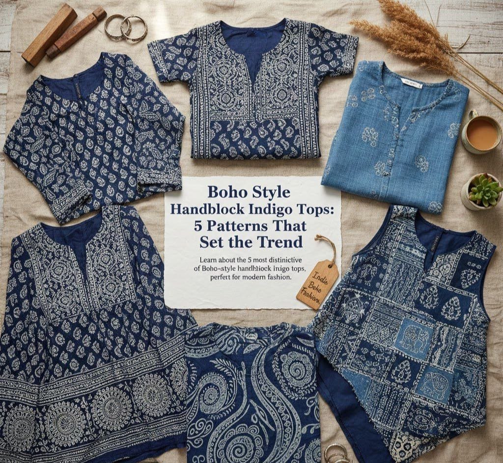 Boho Style Handblock Indigo Tops